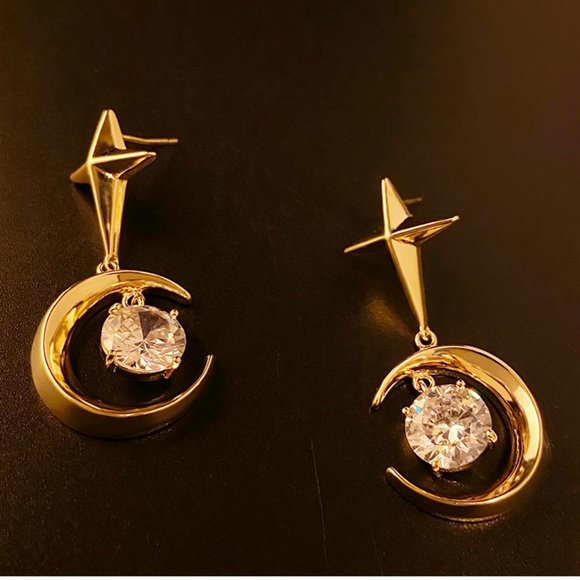 Metal Starlight Moon Zircon Pendant Earrings - Picture 3 of 10